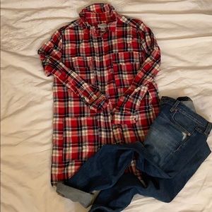 Flannel shirtdress- red, black and cream plaid